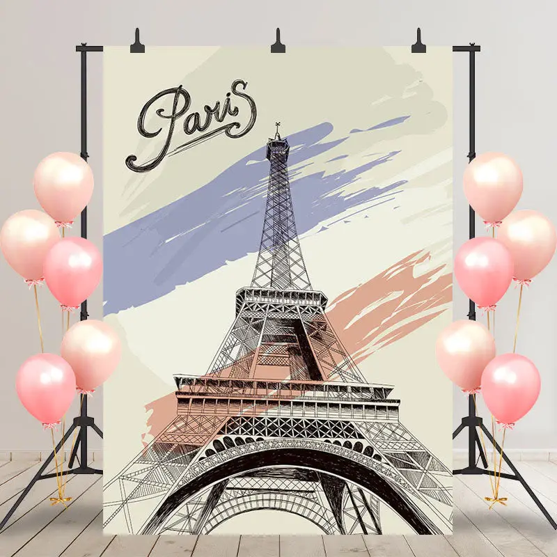 Painted Paris Eiffel Tower Birthday Party Backdrop