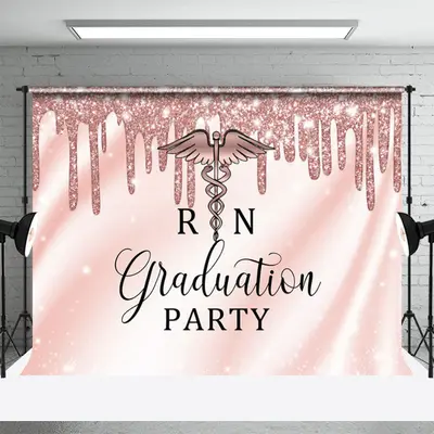 Glitter Rose Gold Girls Graduation Party Backdrop - Aperturee
