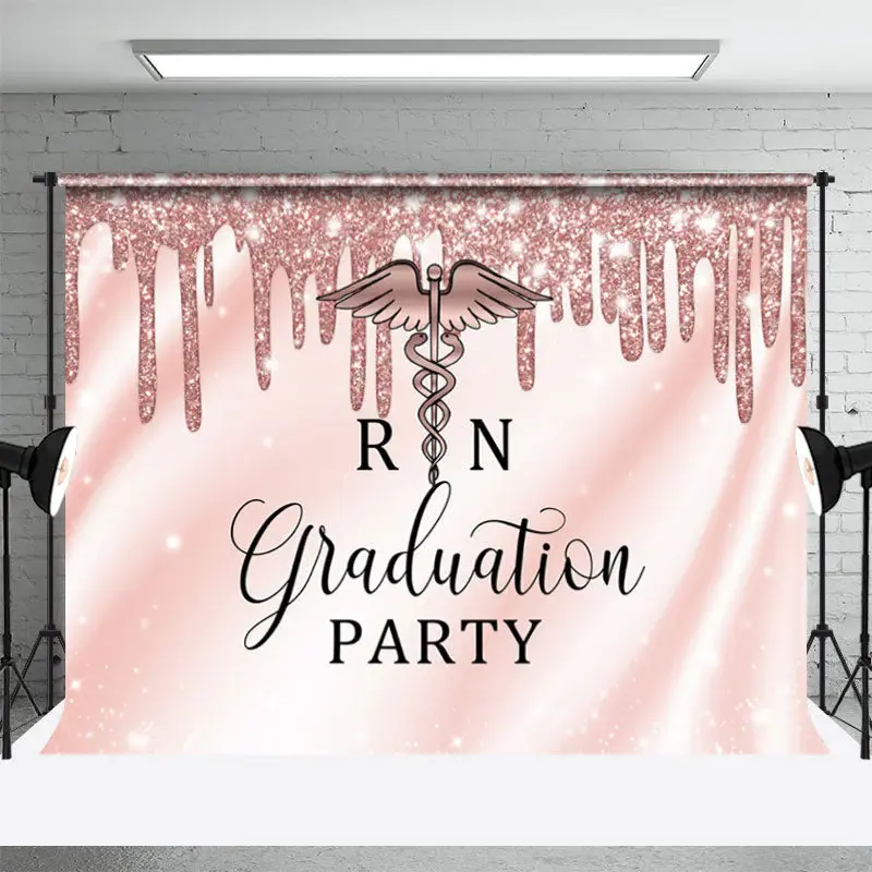 Glitter Rose Gold Girls Graduation Party Backdrop - Aperturee