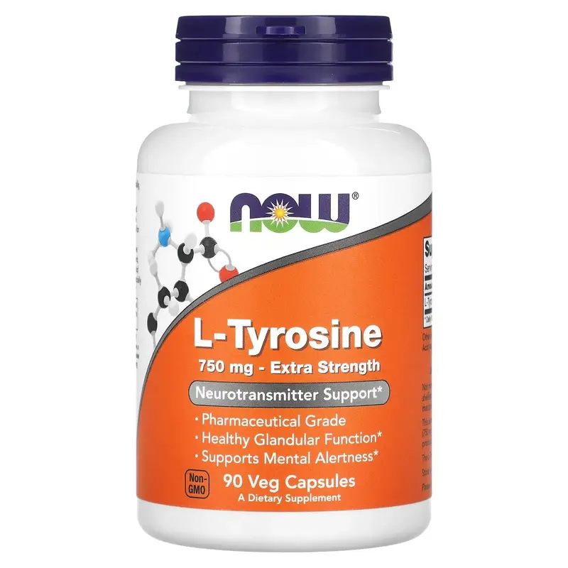 NOW Foods L-Tyrosine, 750 mg, 90 Veg Capsules