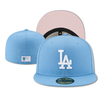 Top 2025 New Era Sky Blue LA Dodgers Fitted Hat – Pastel Blue World Series Side Patch and Pink Undervisor for Stylish Baseb...
