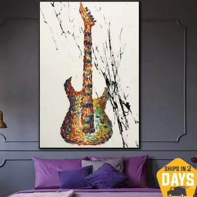 Extra Large Abstract Guitar Painting On Canvas Electric Guitar Wall Art Music Painting Canvas Art Painting Wall Art | YOUTHFU...