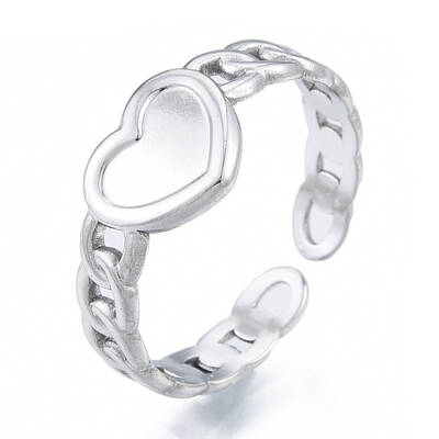 Non-Tarnish 304 Stainless Steel Heart with Chain Cuff Rings