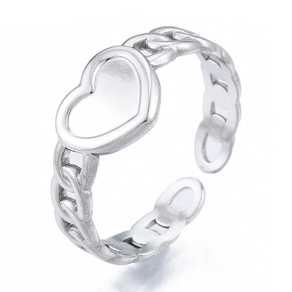 Non-Tarnish 304 Stainless Steel Heart with Chain Cuff Rings