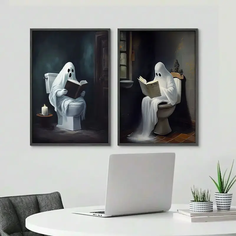 Ghost Reading Book Pattern Unframed Painting, 1 Count Modern Canvas Wall Art, Wall Decor for Home Living Room Bedroom Office ...