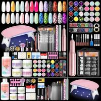 COSCELIA Acrylic Nail Kit with Everything Pink White Nude Clear Acrylic Powder with Drill U V Light Sequin Glitter Decoration...