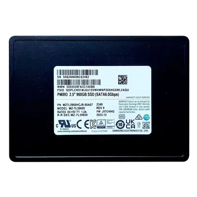 MZ7L3960HCJR-00A07 Samsung Enterprise PM893 Series 960GB Triple-Level Cell  SATA 6GB/s V-NAND 7mm 2.5-inch Solid State Drive