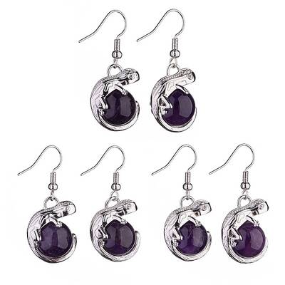 Natural Amethyst Chameleon Dangle Earrings with Crystal Rhinestone
