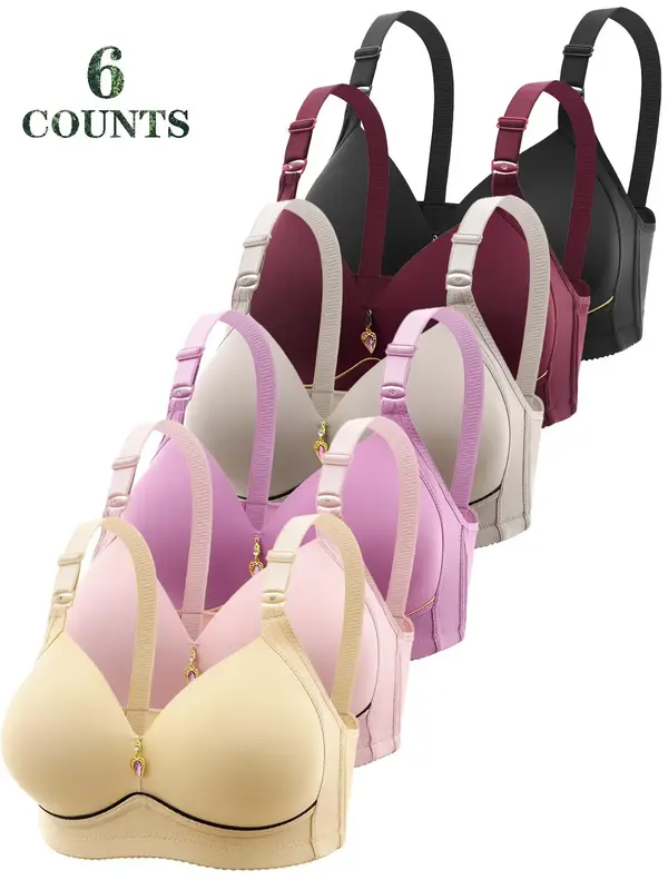 Women's Solid Rhinestone Decor Push Up Bra, Basic Casual Comfortable Breathable Bra for Daily Wear, Women's Lingerie for All ...