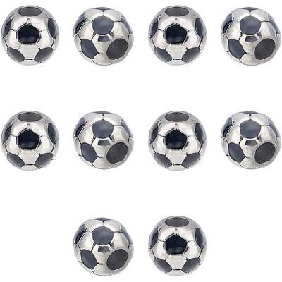 UNICRAFTALE 10pcs Football Beads Stainless Stee Soccer Ball European Beads Sports 5mm Large Hole Enamel Beads for Bracelet Je...