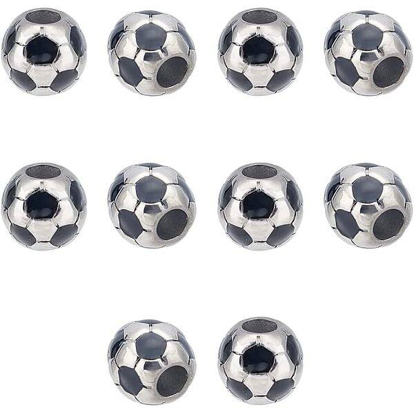 UNICRAFTALE 10pcs Football Beads Stainless Stee Soccer Ball European Beads Sports 5mm Large Hole Enamel Beads for Bracelet Je...