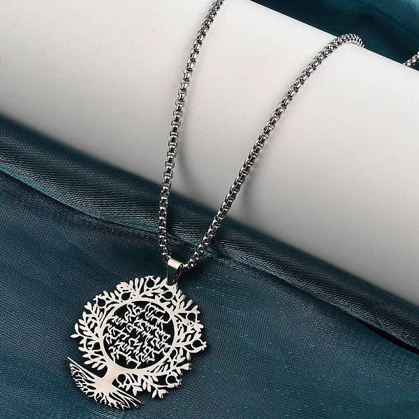 304 Stainless Steel Hollow Tree of Life Pendant Box Chain Necklaces
