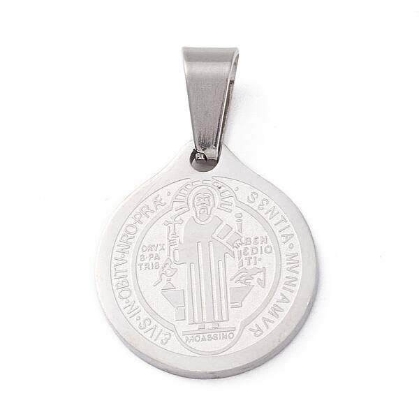 Non-Tarnish Trendy Necklace Findings Flat Round with San Benito 304 Stainless Steel Charms Pendants