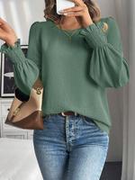 Women's Plain Blouse, Casual Round Neck Top for Spring & Fall, Women's Clothing for Daily Wear, Long Sleeve Shirtswomen, Soft...