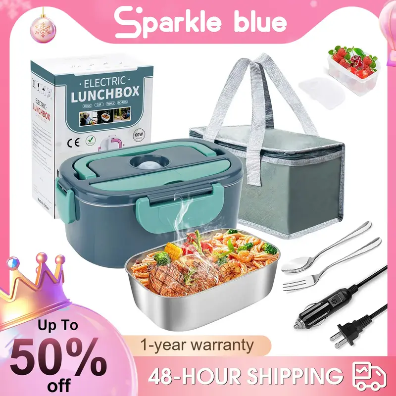 Electric Lunch Box,60W 1,5L Food Heater with Tableware and Lunch Bag,Car Home Portable Food Heater for Home Office Travel