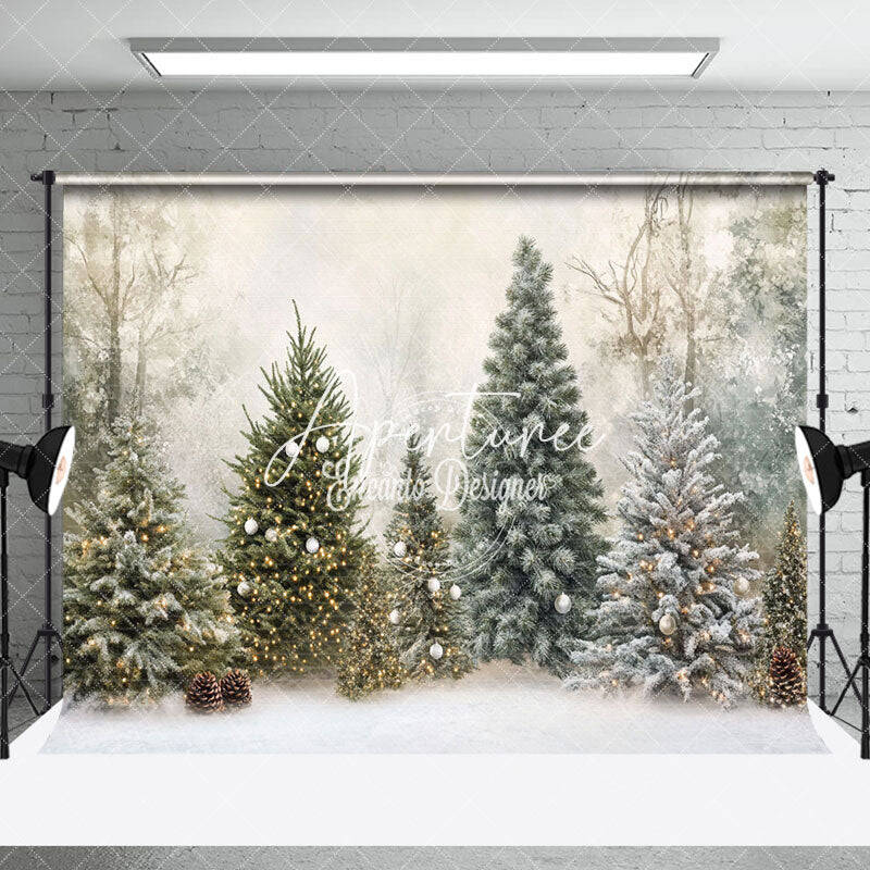 Snowy Village Outdoor Winter Christmas Scene Backdrop - Aperturee