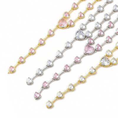 Cubic Zirconia Heart Link Chain Lariat Necklace