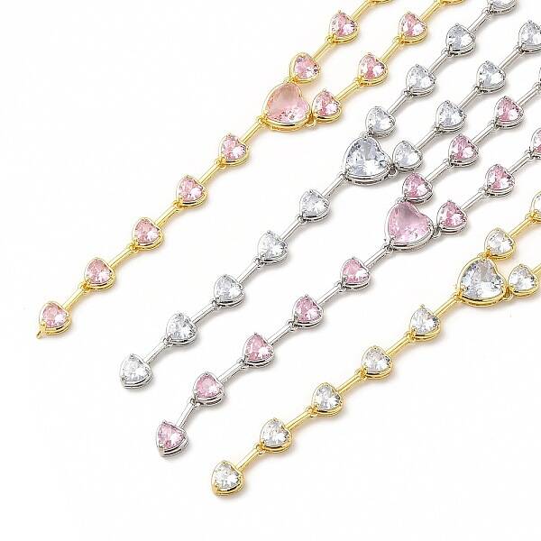 Cubic Zirconia Heart Link Chain Lariat Necklace
