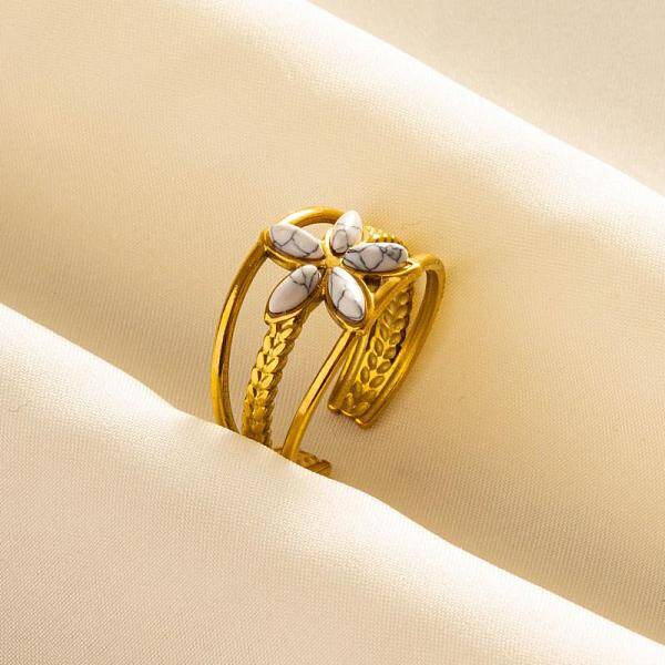 304 Stainless Steel Flower Cuff Rings