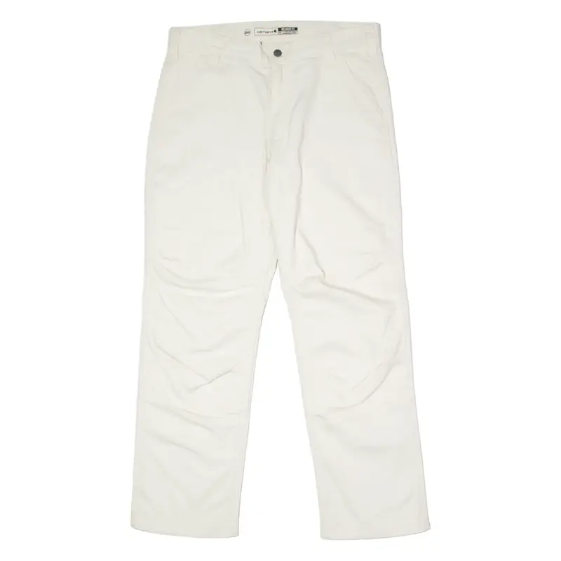 CARHARTT Carpenter Mens Canvas Trousers Cream Relaxed Straight W34 L30
