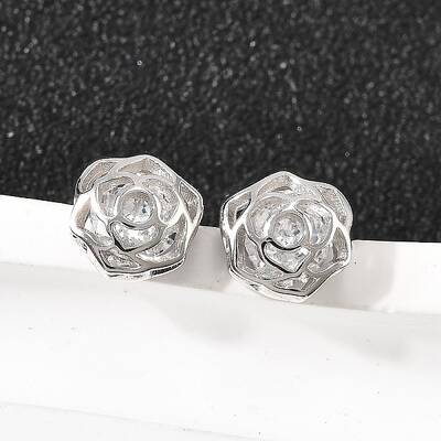 Rose 925 Sterling Silver Micro Pave Clear Cubic Zirconia Stud Earrings