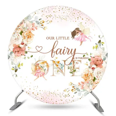 Aperturee Fariy Pink Floral Circle Happy 1St Birthday Backdrop | Custom Round Backdrop | Circle Backdrops For Birthday | Circ...