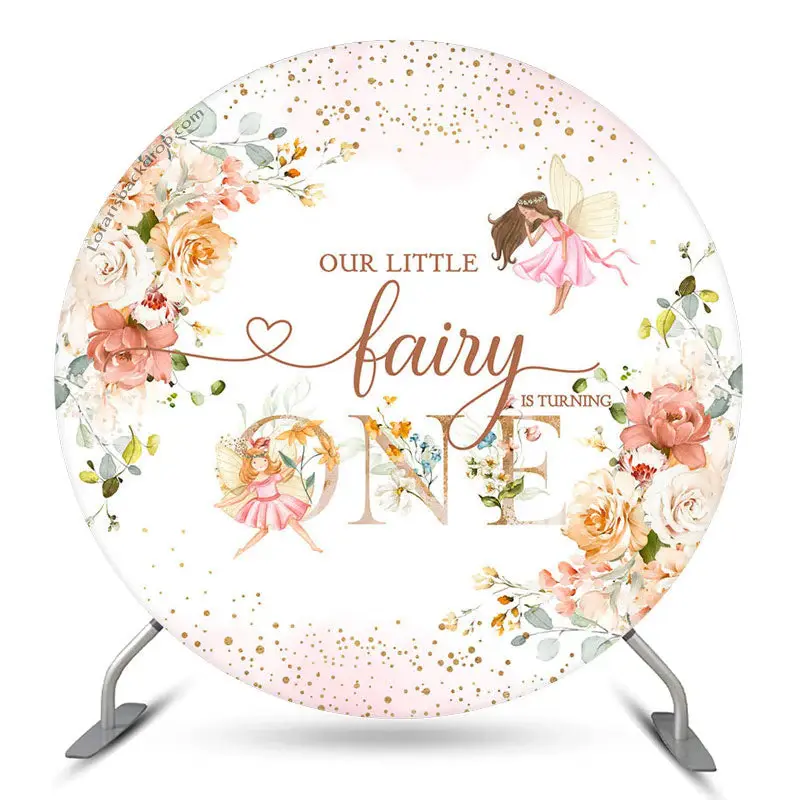 Aperturee Fariy Pink Floral Circle Happy 1St Birthday Backdrop | Custom Round Backdrop | Circle Backdrops For Birthday | Circ...