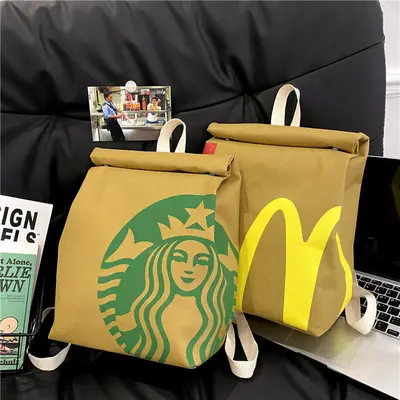 Classic McDonald's Backpack Funny Retro Paper Bag Large Capacity Cute Personalized Shoulder Crossbody Bag Casual Canvas Backp...