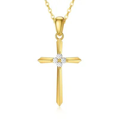9K Gold Cubic Zirconia Sword Cross Pendant Necklace