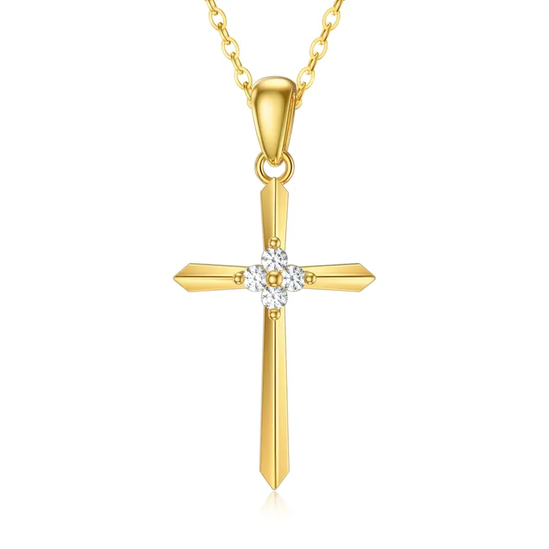 9K Gold Cubic Zirconia Sword Cross Pendant Necklace