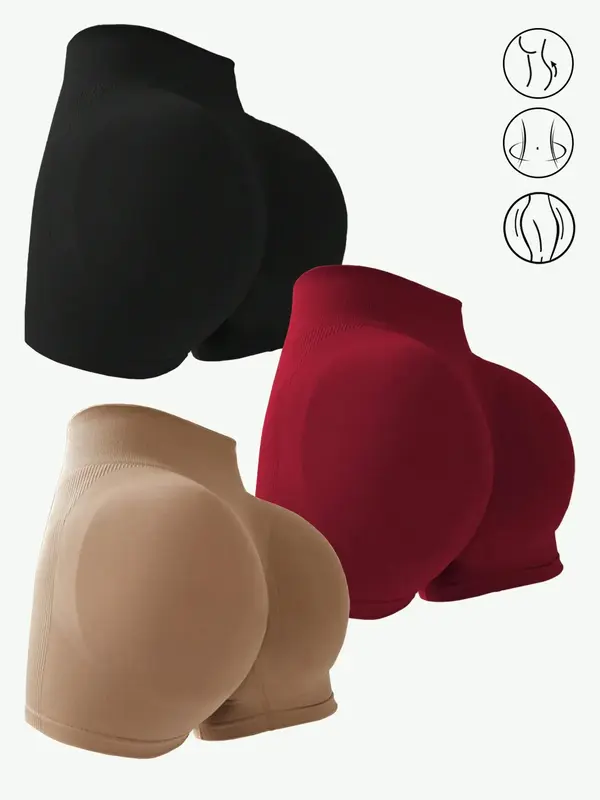 Women's 3pcs Plain High Waist Sports Short Leggings, High Stretch Seamless Scrunch Skinny Gym Shorts for Yoga Gym Fitness, ...