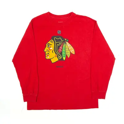 REEBOK Chicago Blackhawks NHL T-Shirt Red USA Long Sleeve Boys M