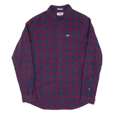 TOMMY JEANS Mens Flannel Shirt Maroon Check Long Sleeve M