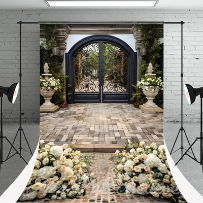 Trendy Iron Arch Door Bouquet Photography Backdrop - Aperturee