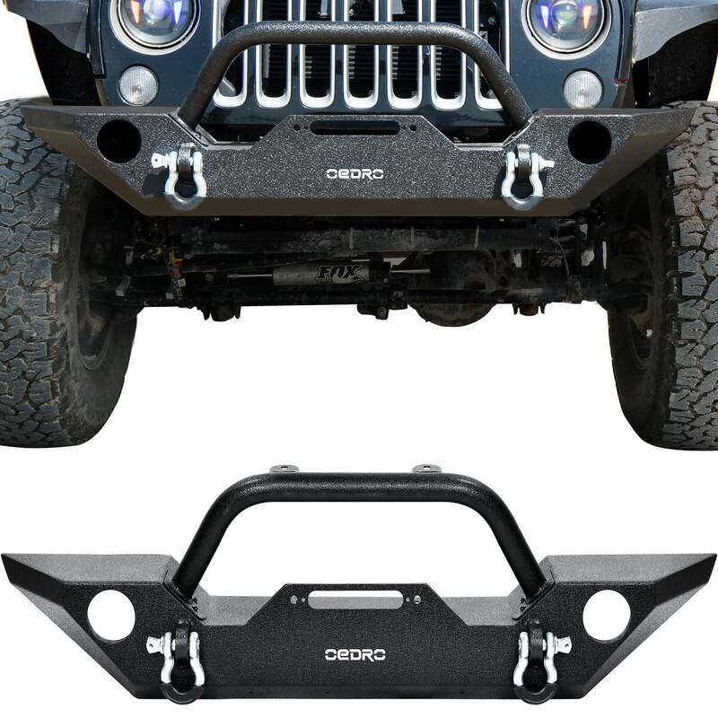 OEDRO Front Bumper for 2007-2018 Jeep Wrangler JK & Unlimited with Winch Plate Mounting & 2 D-Rings, Rock Crawler Star Guardi...