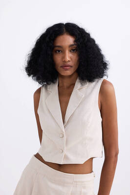 Cropped Cotton Tweed Vest in Cream | Color: Chestnut Twist | Size: XS