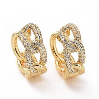 Clear Cubic Zirconia Curb Chains Shape Hoop Earrings