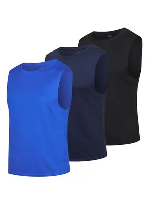 Men's Solid Round Neck Sports Vest, Streetwear Quick Drying Breathable Loose Crew Neck Tank Top, Running Vest, Summer Outfit...