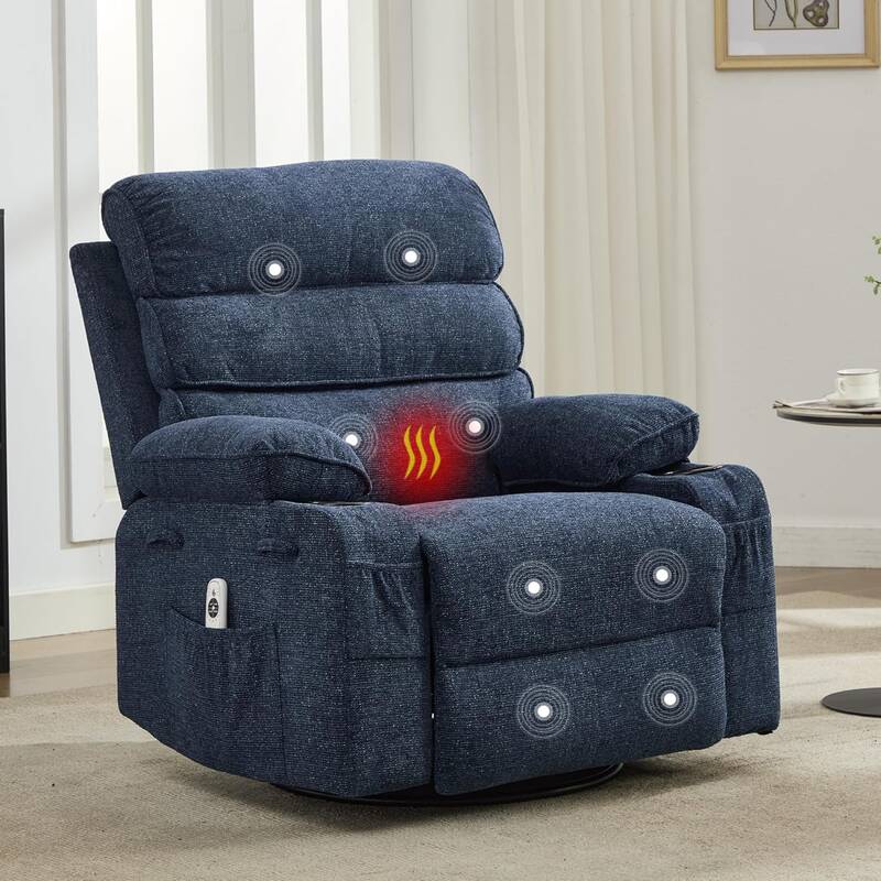 Garvee Massage Rocker Recliner with Heating, 360° Swivel Glider Recliner Chairs for Adults, Linen Nursery Chair with Side Po...