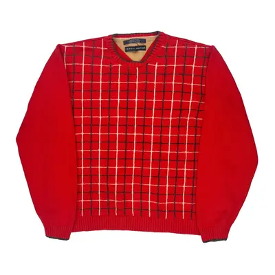 Tommy Hilfiger Checked Jumper - XL Red Cotton Blend