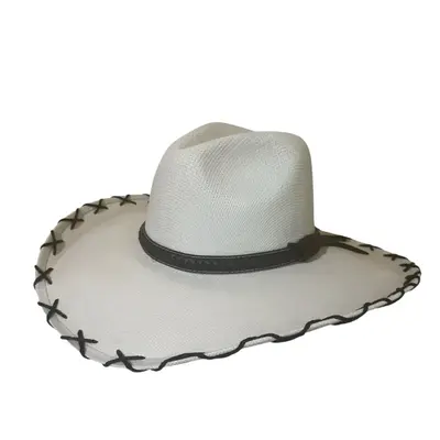 Bonanza Wide-Brim Llanero Hat Unisex Cowboy-Style Hat with Black Rope Trim & Scalloped Edge Design