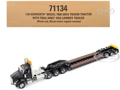 Kenworth T880 SBFA Tridem Truck with Trail King HDG Lowboy Trailer Black \