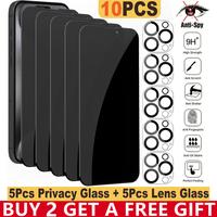 5Pcs Privacy Screen Protectors +5Pcs Camera Lens Protectors for iPhone 16 Pro Max 15 Pro Max Plus 15 14 13 12 11, 9H Anti Spy...