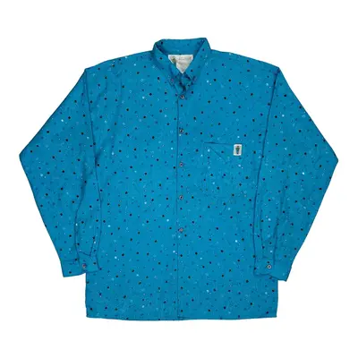 Because Patterned Shirt - Large Blue Cotton