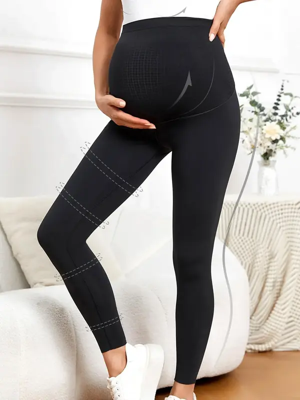 Pregnant Woman's Plain High Waist Leggings, Pregnancy Pants, Casual Comfy Stretchy Seamless Butt Lifting Skinny Pants, Mater...