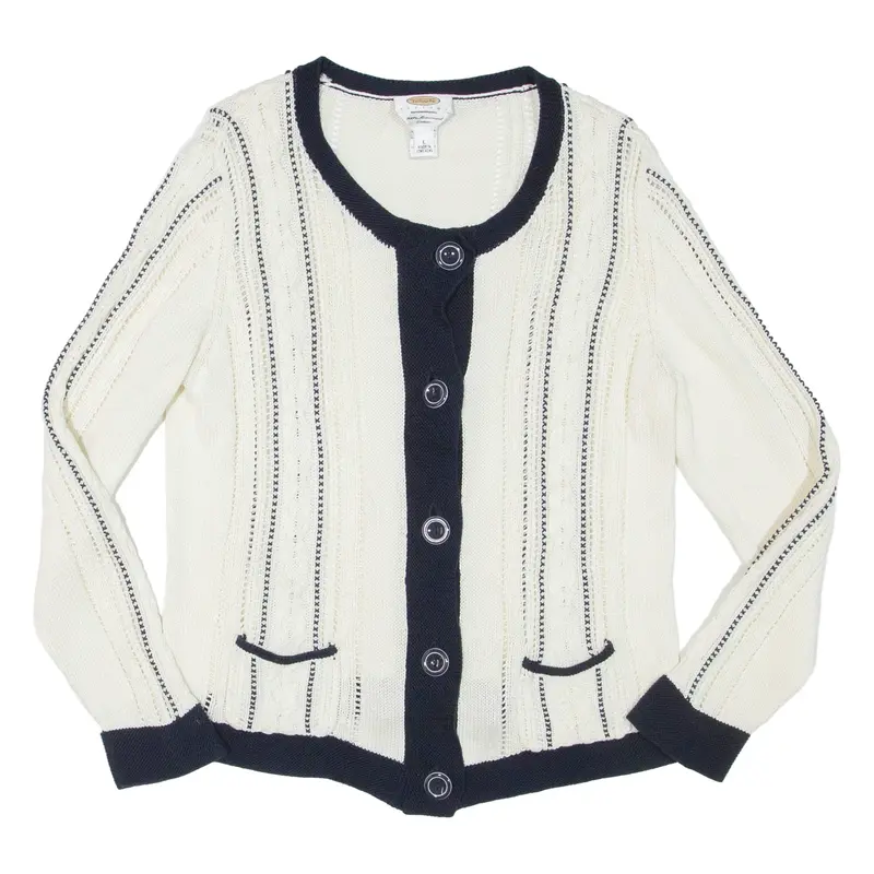 TALBOTS Womens Cardigan Cream Tight Knit L