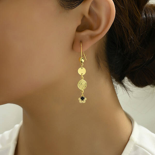 Elegant Brass Coin Flat Round Tassel Hoop Earrings