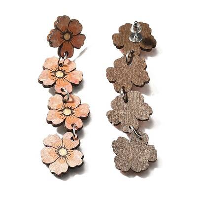 304 Stainless Steel Flower Dangle Stud Earrings