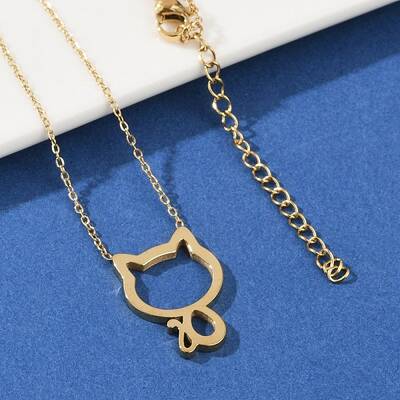 304 Stainless Steel Cat Outline Pendant Necklaces for Women