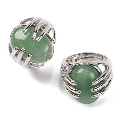 Oval Natural Green Aventurine Finger Ring